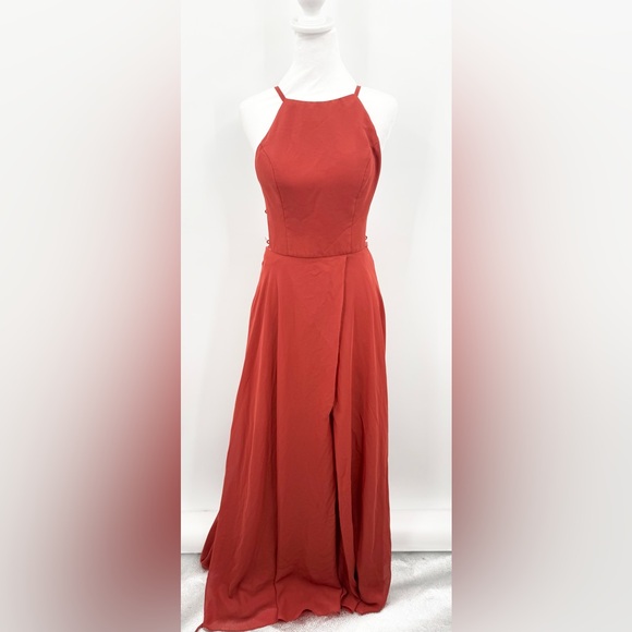 JJ's House Women's Rust Orange/Red/Brown Lace-Up Back A-Line Maxi Dress Size 4 - Picture 2 of 6